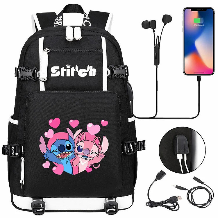 Mayoulove Lilo & Stitch Stitch #7 USB Charging Backpack School NoteBook Laptop Travel Bags-Mayoulove