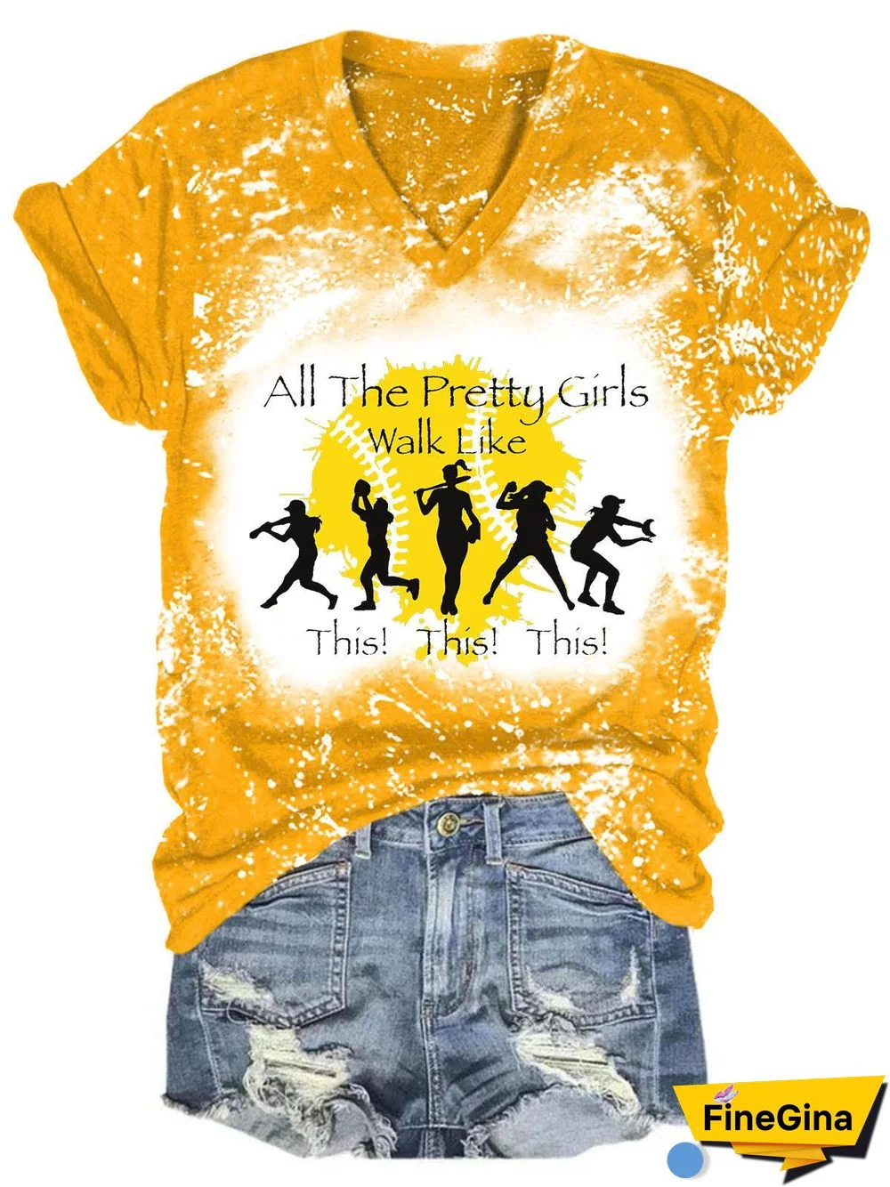 Women's Softball Print Tie Dye T-Shirt