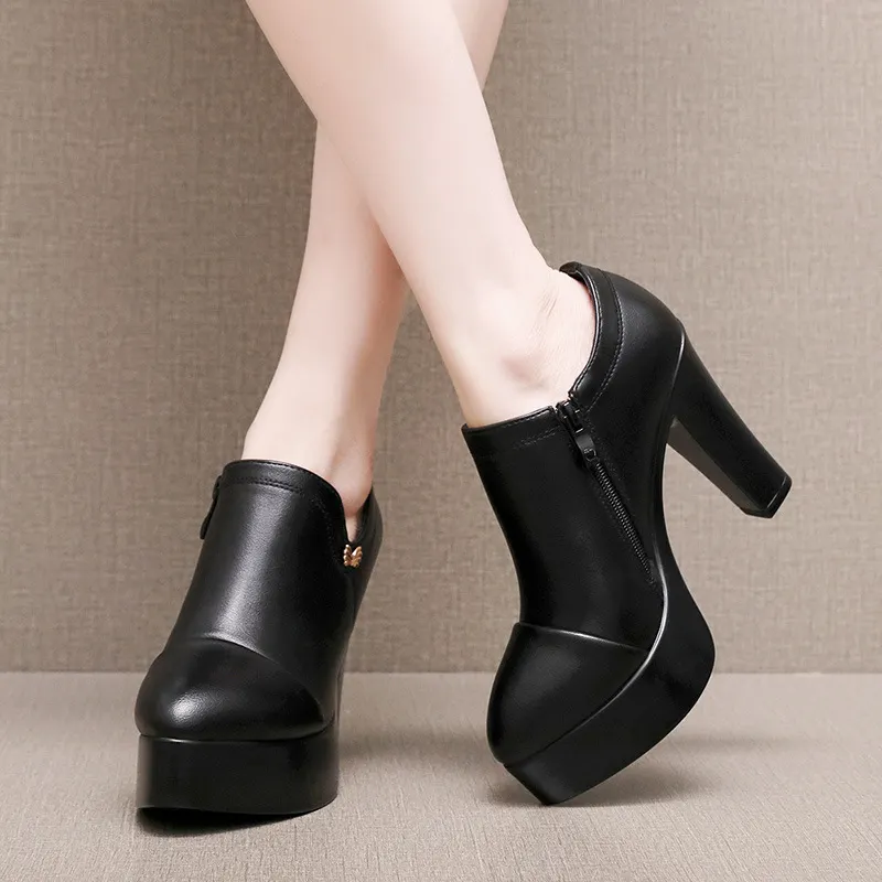 Breakj Breakj Coarse Waterproof Table Deep Mouth Single Shoes Women's Spring And Autumn Dress Work Shoes Side Zipper Fashion Singles High Heels
