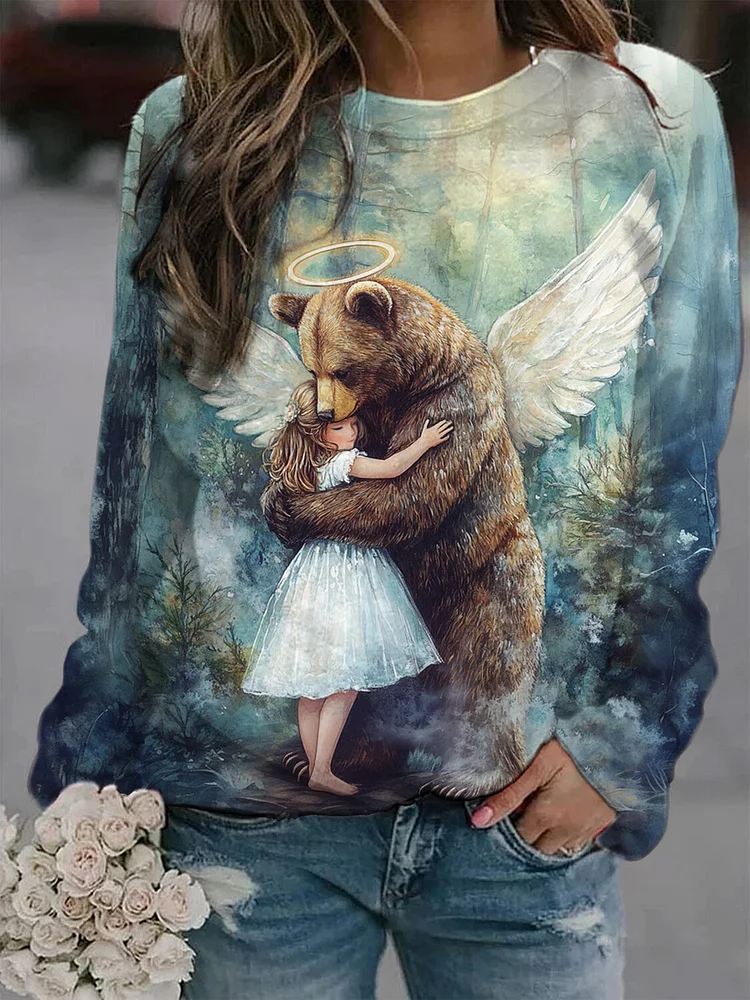 Women's Angel Grizzly Mama Print Casual Sweatshirt