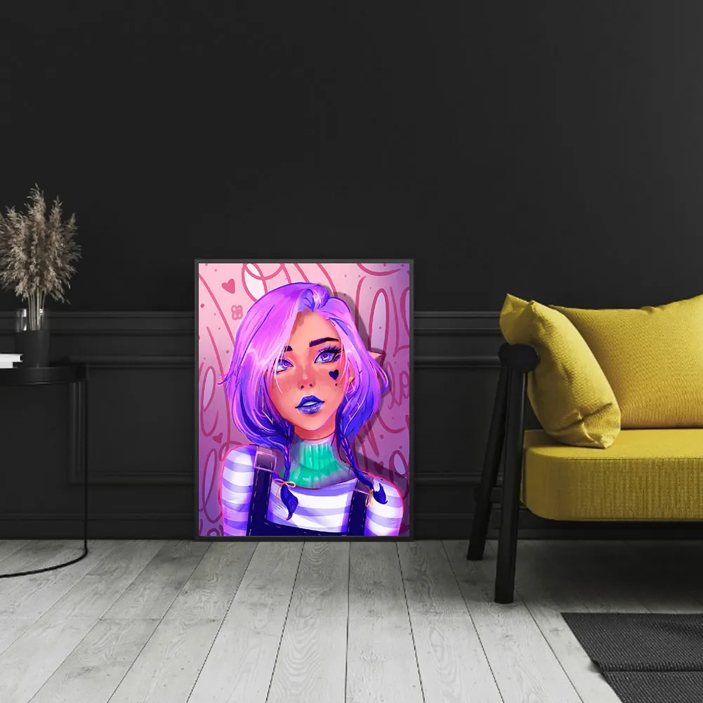 Full Round Diamond Painting 30*40cm - Purple Hair Girl