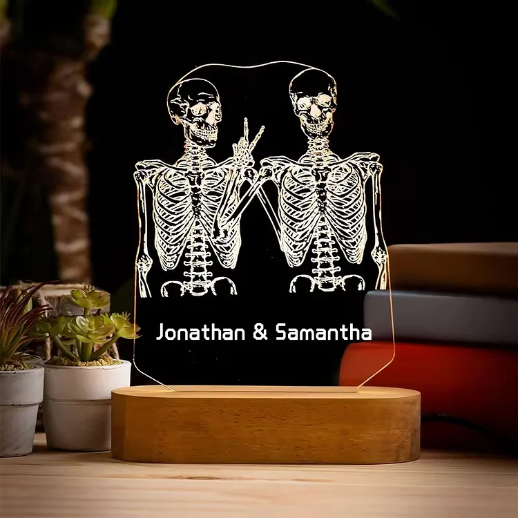 Custom Name Acrylic Couple Skull Desk Night Lights 