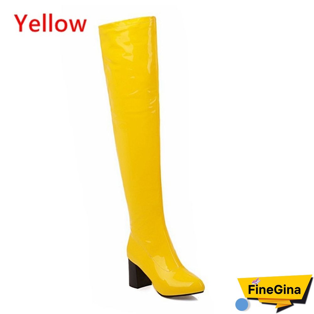 Women Patent Leather Thigh Boot Over Knee High Boots Pointed Toe Shoes Fashion Winter Spring Autumn Shoe