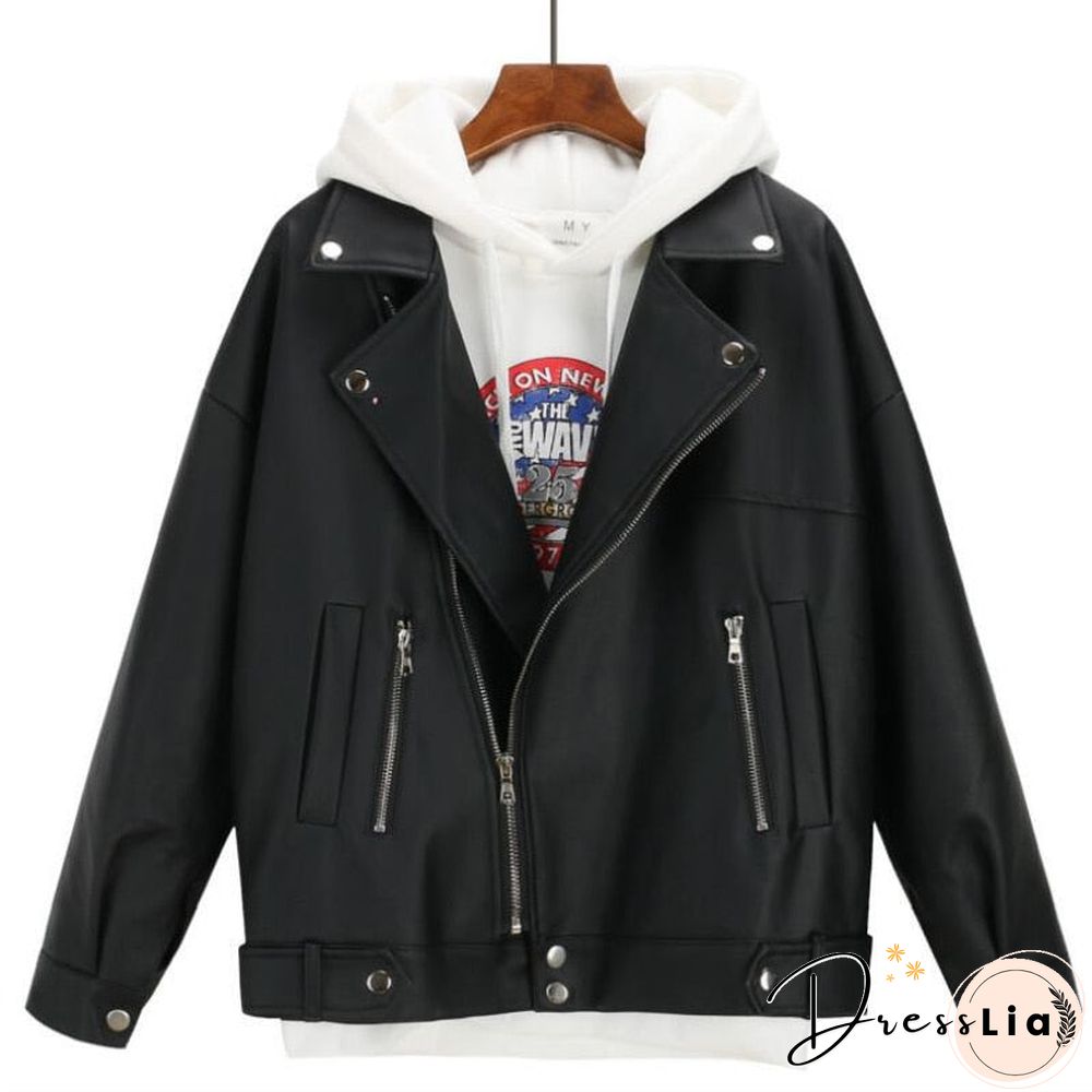 New Arrival Women Autumn Winter Leather Jacket Oversized Boyfriend Korean Style Female Faux Coat Outwear Black Bike Jacket