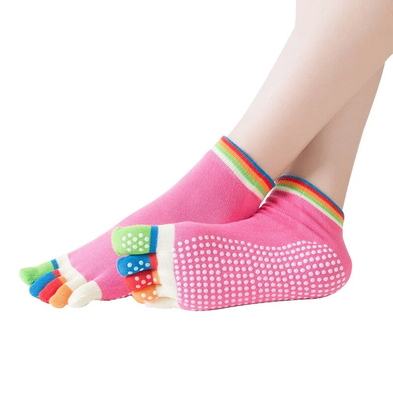 Uveng 5 Finger Colorful Sports Silicone Fitness Yoga Socks Non-Slip Girl Elastic Stockings Pilates Ballet Dance Women's Shoes And Sock