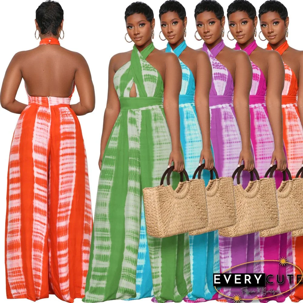 High Waist Zip Casual Slim Fit Sleeveless Sling Print Jumpsuit