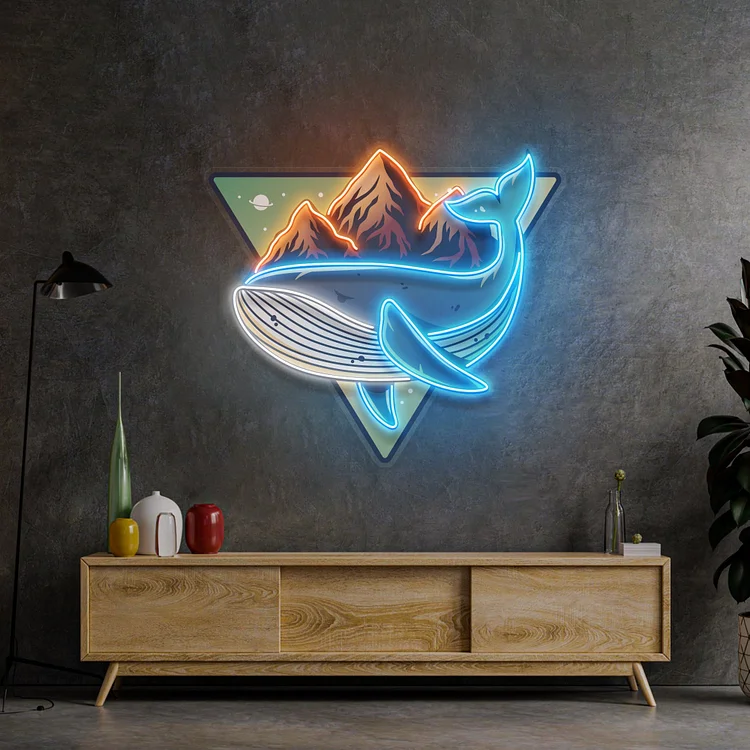 Whale On Mountain Top LED Neon Sign Light Wall Decor 