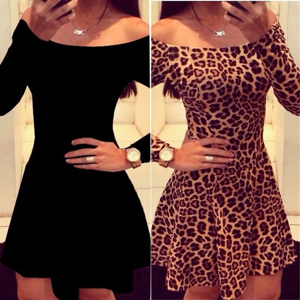 Women Fashion Sexy Leopard Party Dresses Pleated Long Sleeves Slim Sheath Mini Sexy Dress - Life is Beautiful for You - SheChoic