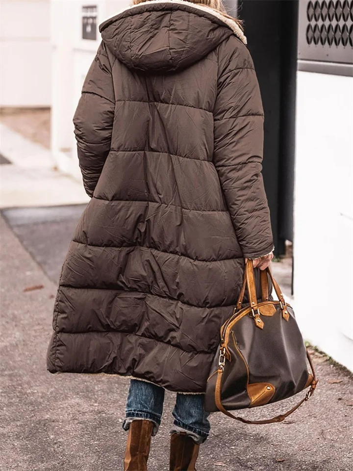 Women's Solid Color Hooded Cotton Jacket with Long Sleeves, Double-sided Wear, Slim Fit and Thick Coat-JRSEE