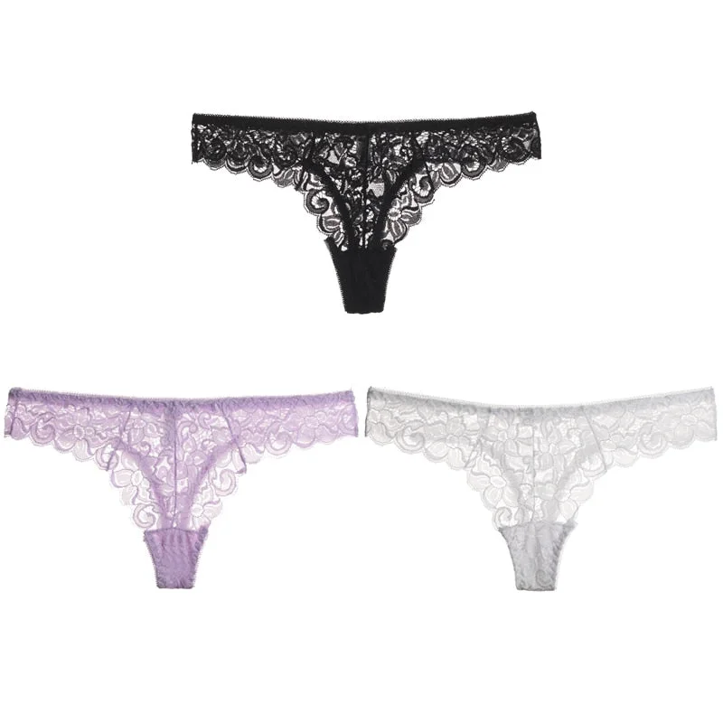 CINOON 3PCS/Set Sexy Panties Women Low-waist Briefs Female Lace Embroidery Underwear Transparent G String Underpant Lingerie