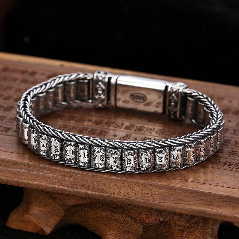 925 Sterling Silver Buddha Mantra Scripture Bracelet