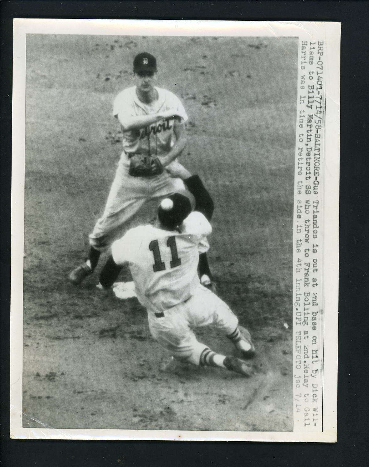 Frank Bolling & Gus Triandos 1958 Press Photo Poster painting Detroit Tigers Baltimore Orioles