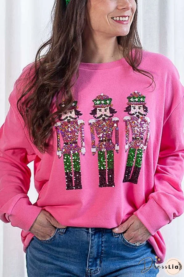 Christmas Guard Sequined Loose Casual Sweatshirt