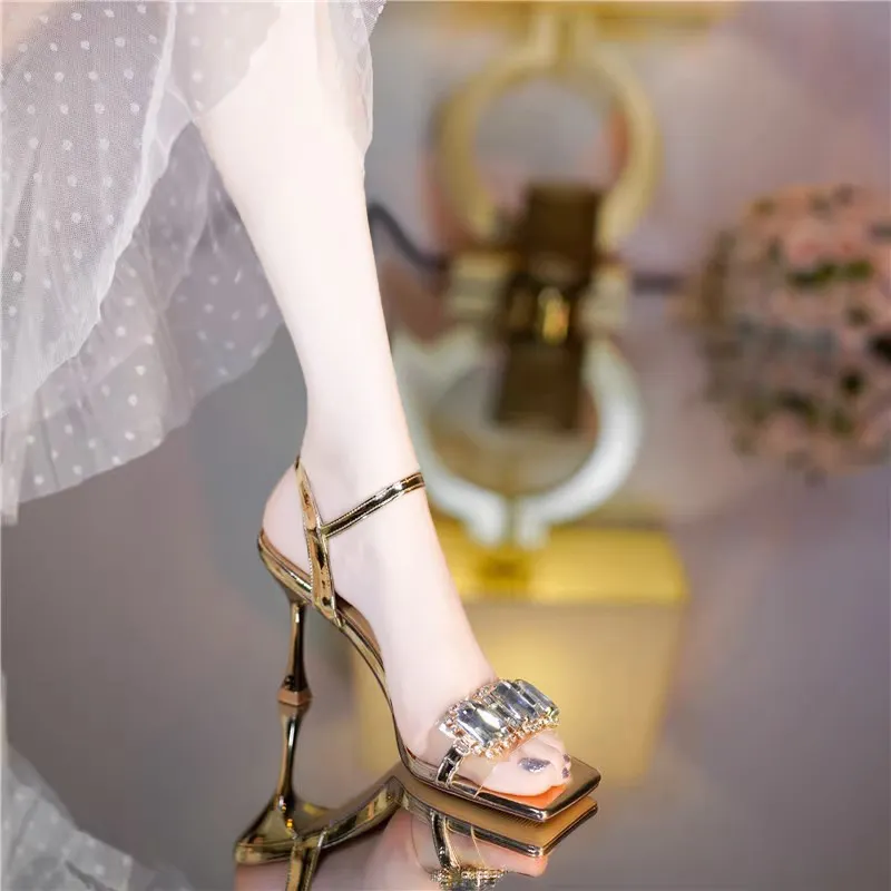 Breakj Breakj Thin Heel With Water Drill Square Head Sandals Woman 2025 Summer New Fairy Wind Toe Sexy High Heels