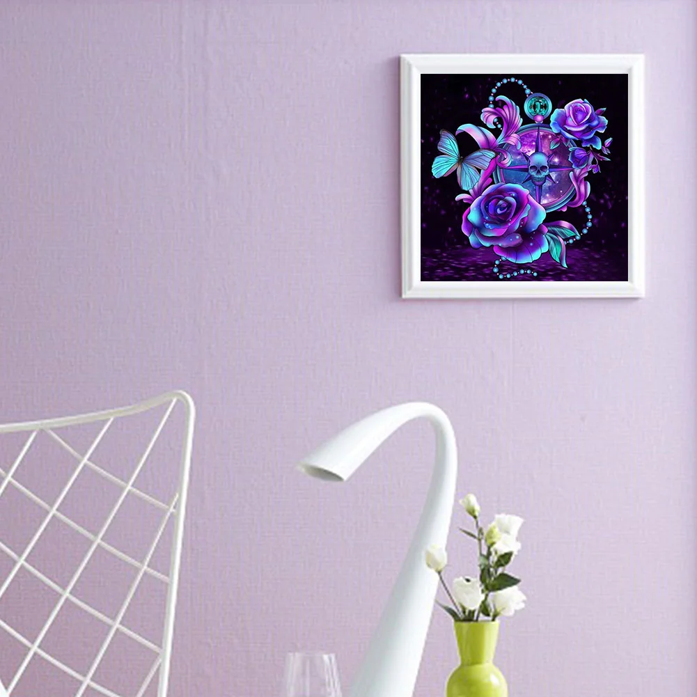 5D DIY Diamond Painting Kits Full Square Drill Skull Purple Rose Mosaic Picture