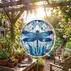 (18.5cm)DIY Acrylic Jigsaw Puzzle Window Hanging with Hanging Chain DIY Stained Glass Decoration Round Window Puzzle Decor for DIY Craft Project (Dragonfly)
