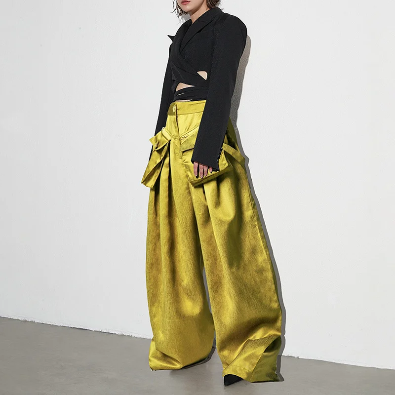 Woherb Woherb People Retro Wind 2024 New Autumn Waist Long Wide Legs Super Loose Female Solid Color Casual Pants-Outfit Ideas