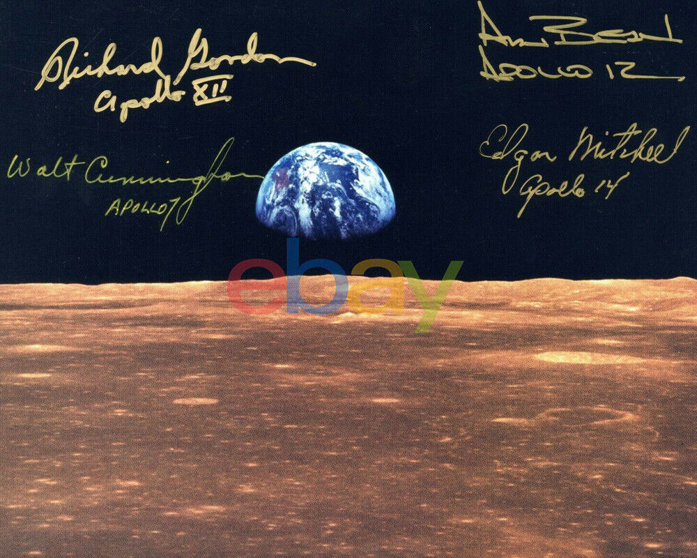 Apollo Astronauts signed Earthrise Photo Poster painting 8x10 Gordon Cunningham Bean Mitchell re