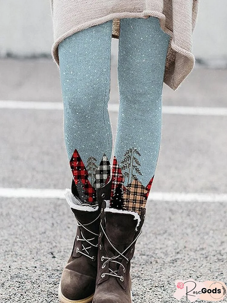 Women's Christmas Tree Snowflakes Print Casual Long Leggings