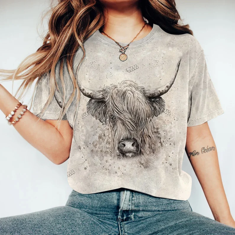 Abstract Creative Highland Cow Casual T-Shirt