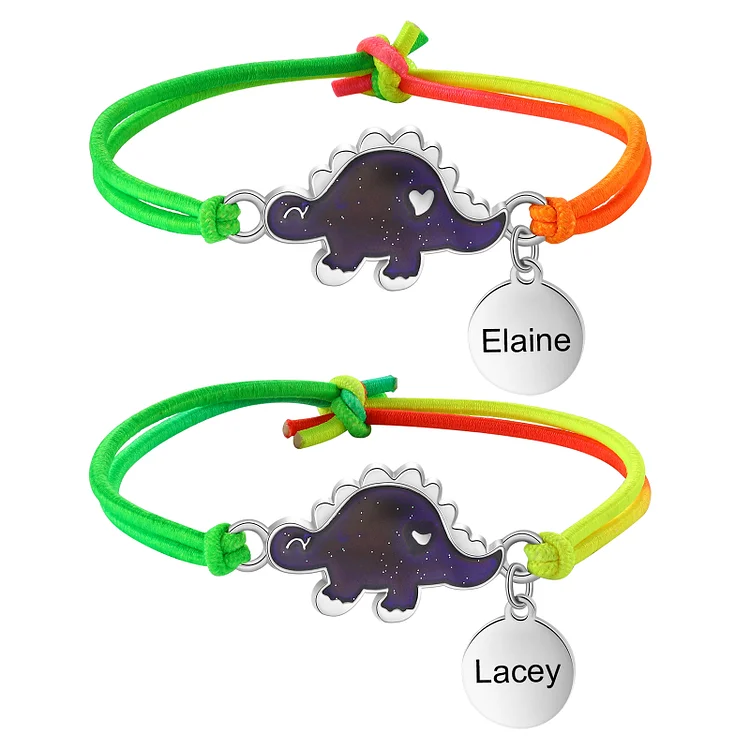 2 PCS Personalized Custom Name Dinosaur Elastic Rope Bracelet Back To School Season Children's Gift