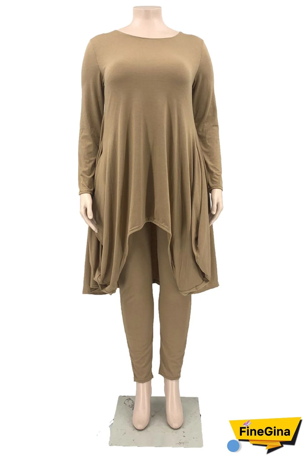 Black Casual Solid Asymmetrical O Neck Plus Size Two Pieces