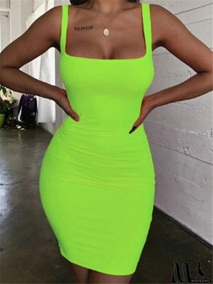 MidiSono - Sexy Solid Color Halter Strap Dresses