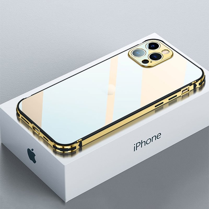 2021 Luxury Stainless Steel Frame HD Back Airbag Protect Case For iPhone
