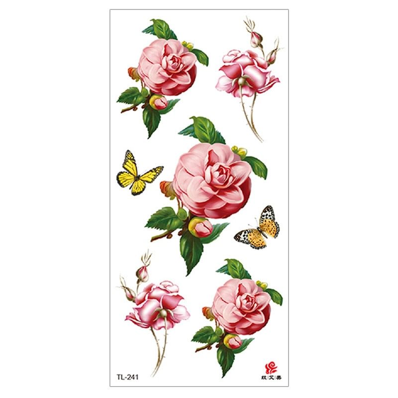 Peony Rose Temporary Tattoo Stickers,Women Body Art Tattoo,Girl Back Breast Arm Leg Red Blue Pink Flower Fake Tatoos