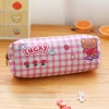 Cute Bear Pink Blue Plaid Large Capacity Brushes Pens Storage Bag Back to School Student Stationery
