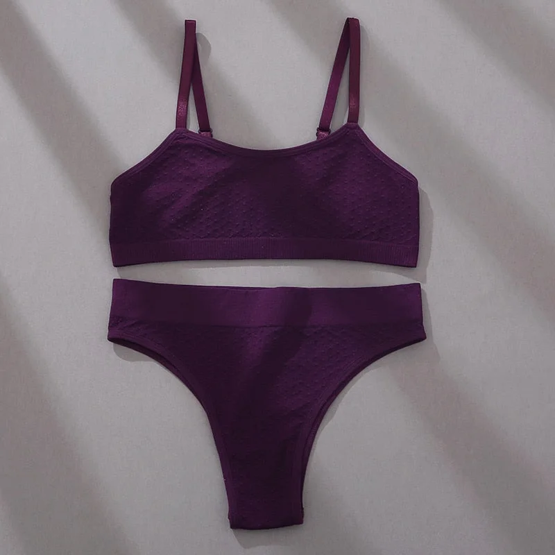 FINETOO 3D Dots Women Seamless Bra Set S-2XL Plus Size Underwear Suit Female Jacquard Bras Set Soft Tops and Brazilian Panties