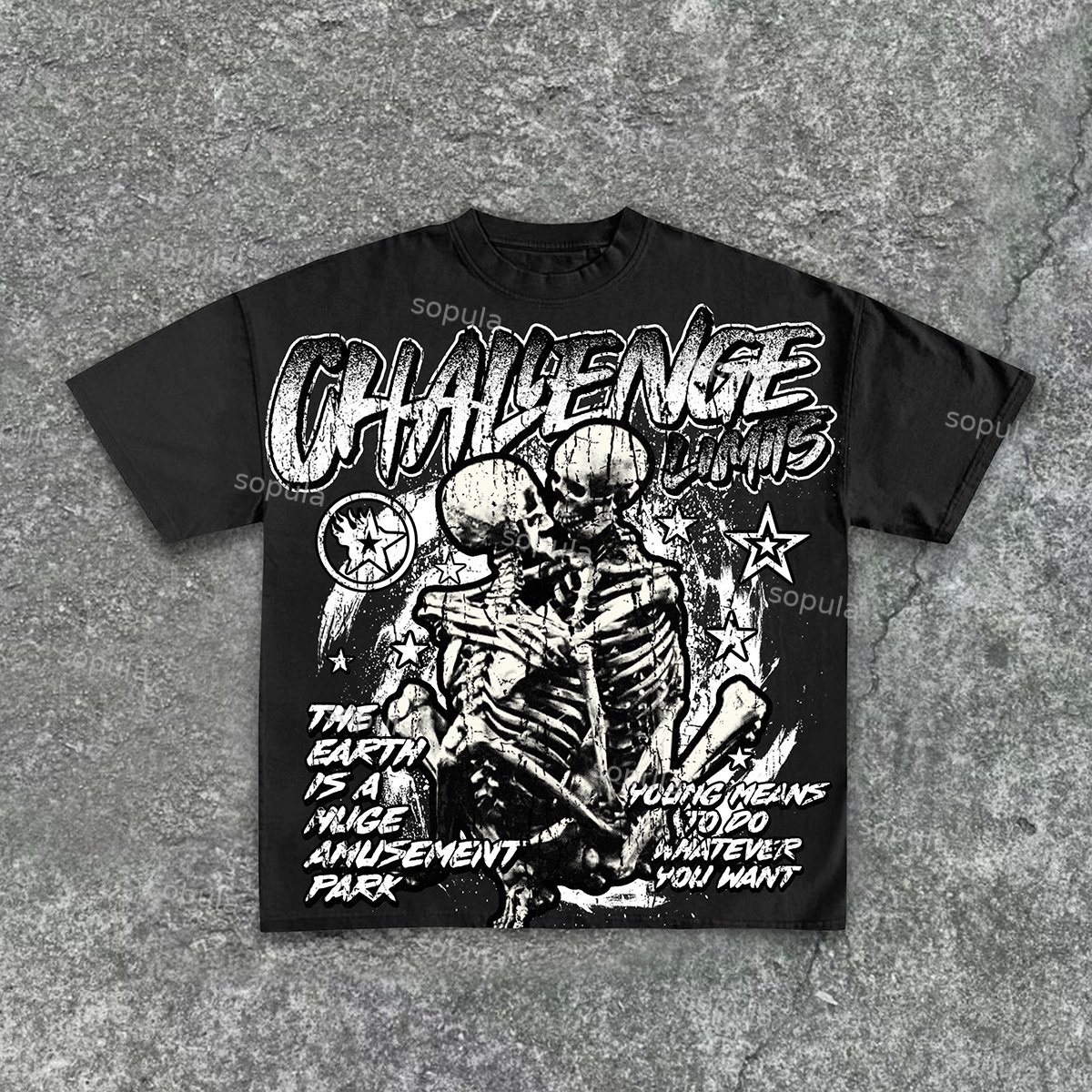 Sopula Vintage Hugging Skeleton Print Cotton Short Sleeve T-Shirt - SOPULA