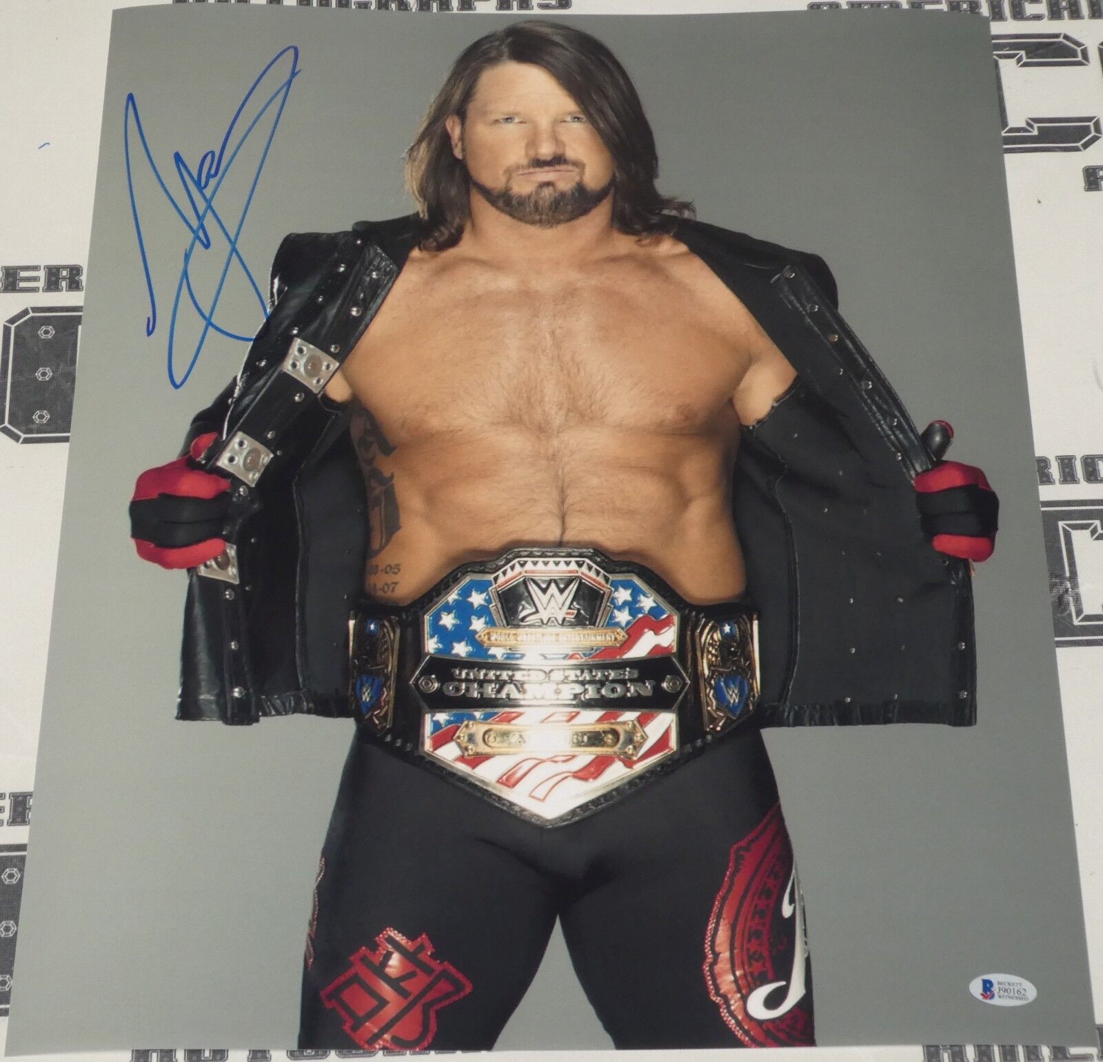 AJ Styles Signed 16x20 Photo Poster painting BAS Beckett COA WWE US Champ Belt Picture Autograph