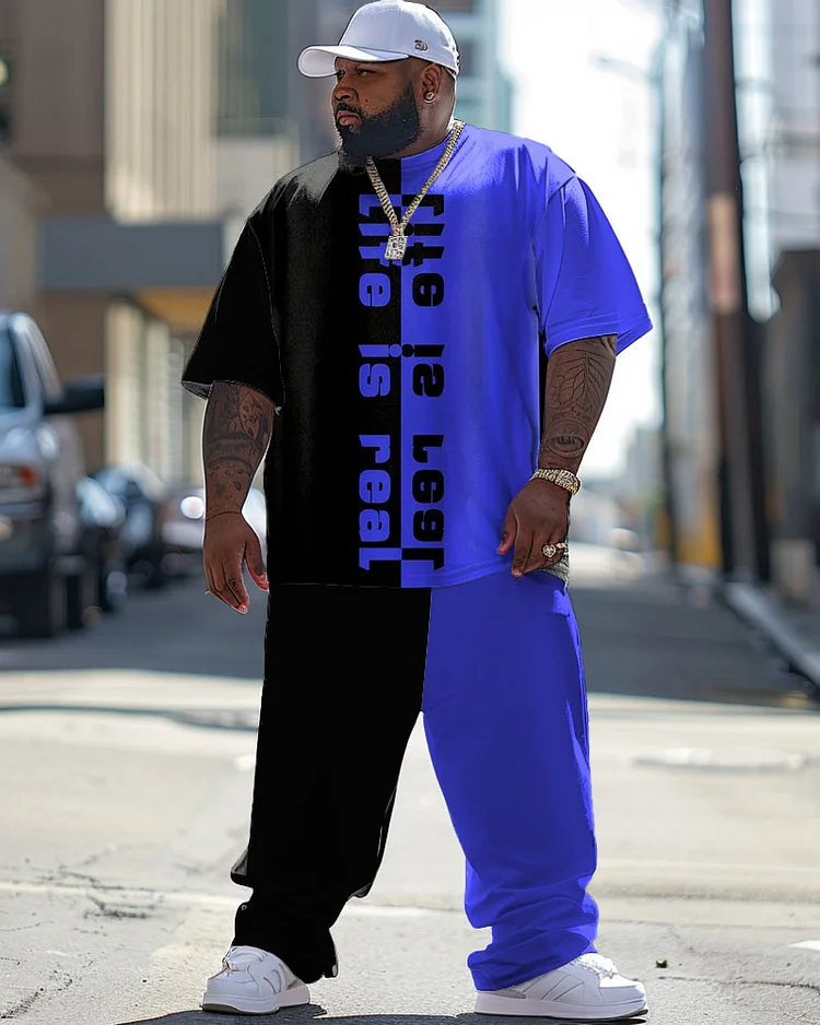 Men's Large Street Casual Colorblock Alphabet Print T-shirt Trousers Suit