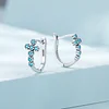 925 Sterling Silver Cross Pattern Turquoise Inlaid Hoop Earrings 