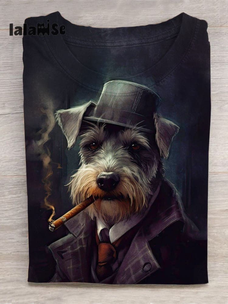 Funny Dog Puppy Smoking Art Design T - Shirt Black / S