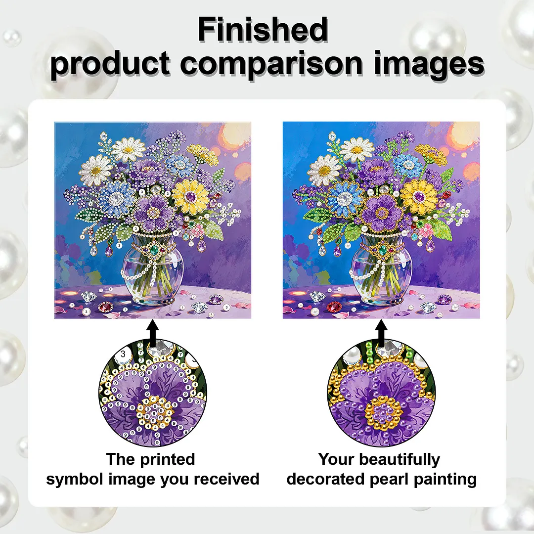 Vase DIY Pearl Painting Kit for Adults Gift Home Wall Decor 25x25cm With Frame