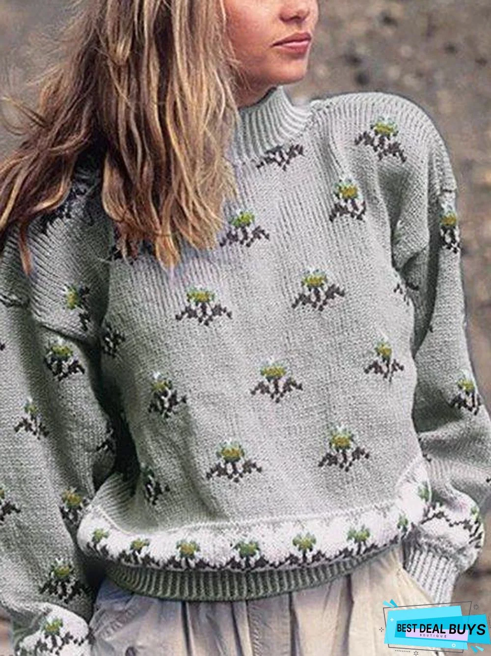 Knitted Crew Neck Long Sleeve Sweater