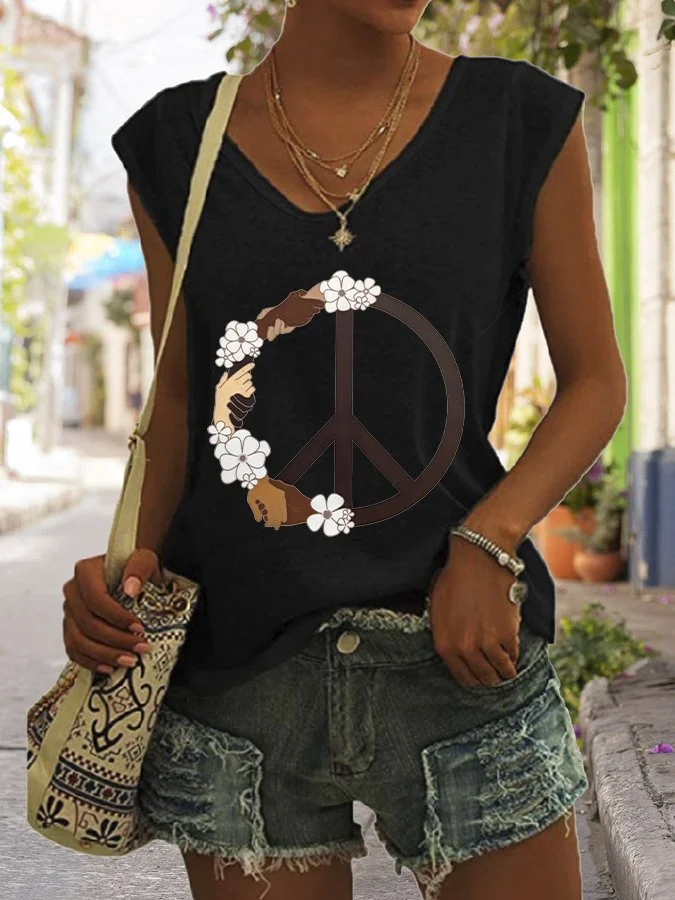 Women's Casual Peace Printed Vest socialshop