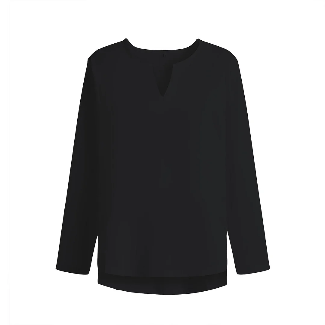 Uveng Uveng 2025 Men's Youth Chinese T-Shirt Cotton And T-Shirt Pure Color Loose Clothes Chinese Style V-Neck Men's Long-Sleeved Shirt