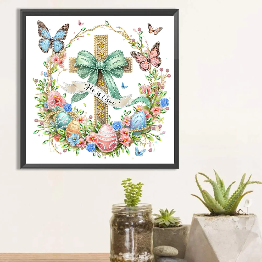 Diamond Painting - Partial Special Shaped Drill - Easter Cross(Canvas|30*30cm)