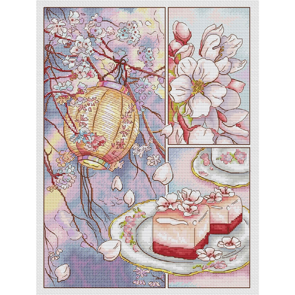 

Cherry Blossom and Lantern Pastries - 11CT Stamped Cross Stitch - 40*55CM, 501 Original