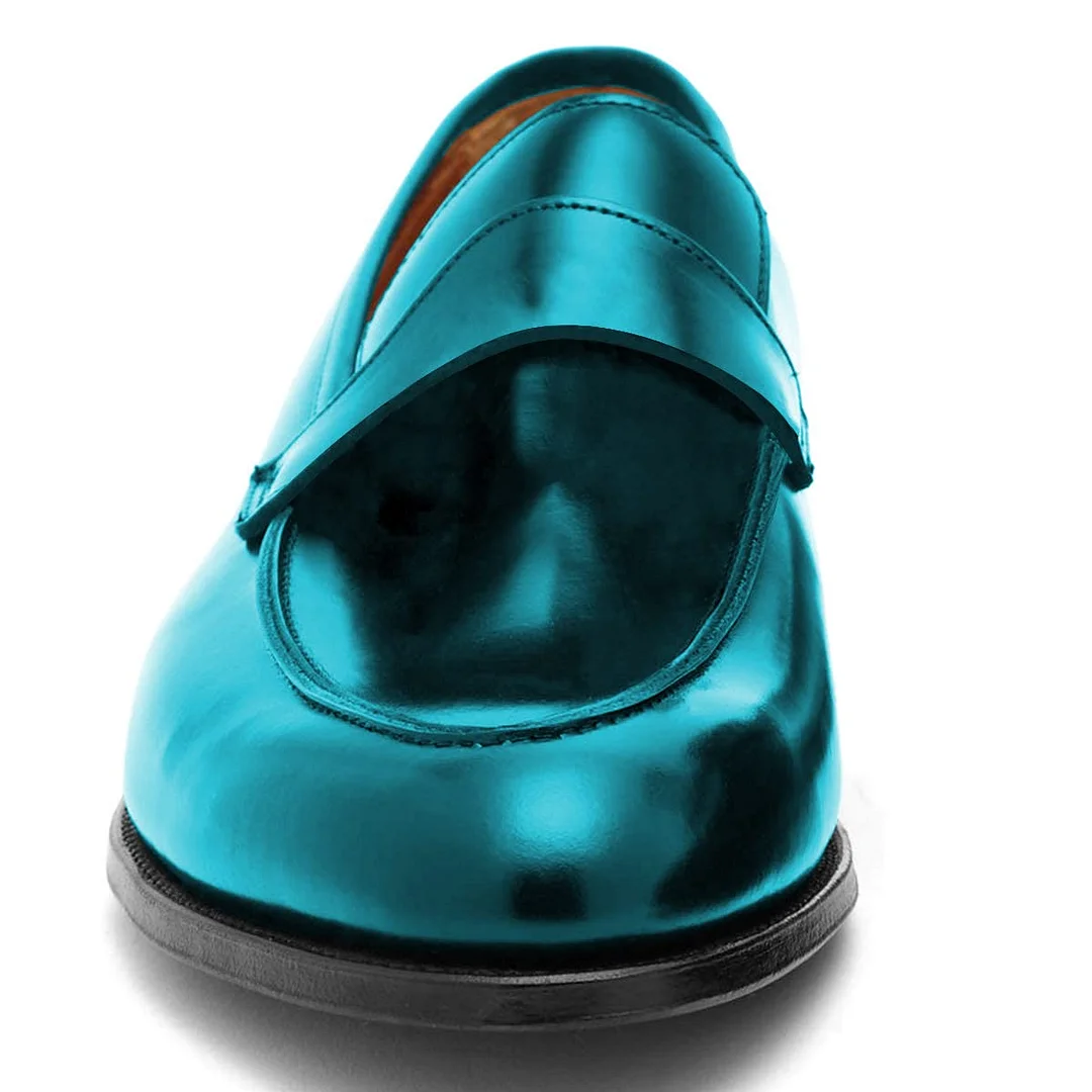 Trendy Teal Vegan Leather Almond Toe Women's Flat Loafers