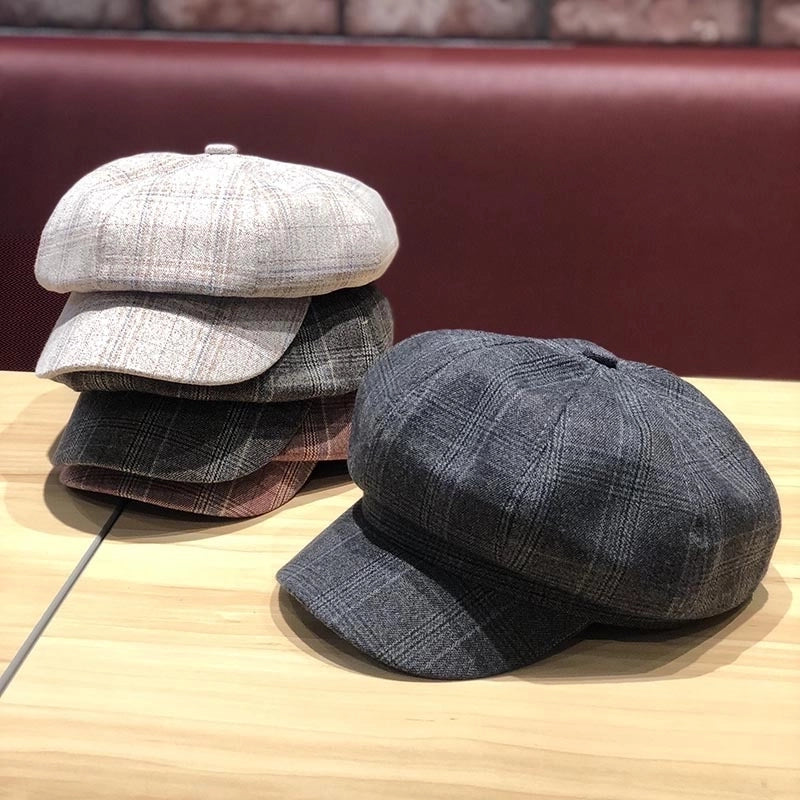 Women's Lady Plaid Curved Eaves Newsboy Cap