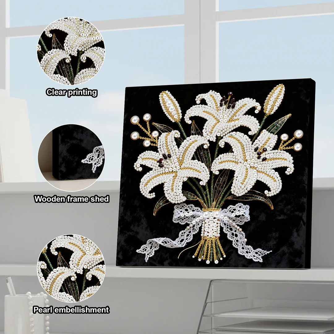 Blooming Flowers DIY Pearl Diamond Art Kit for Adult Home Decor 25x25cm With Frame
