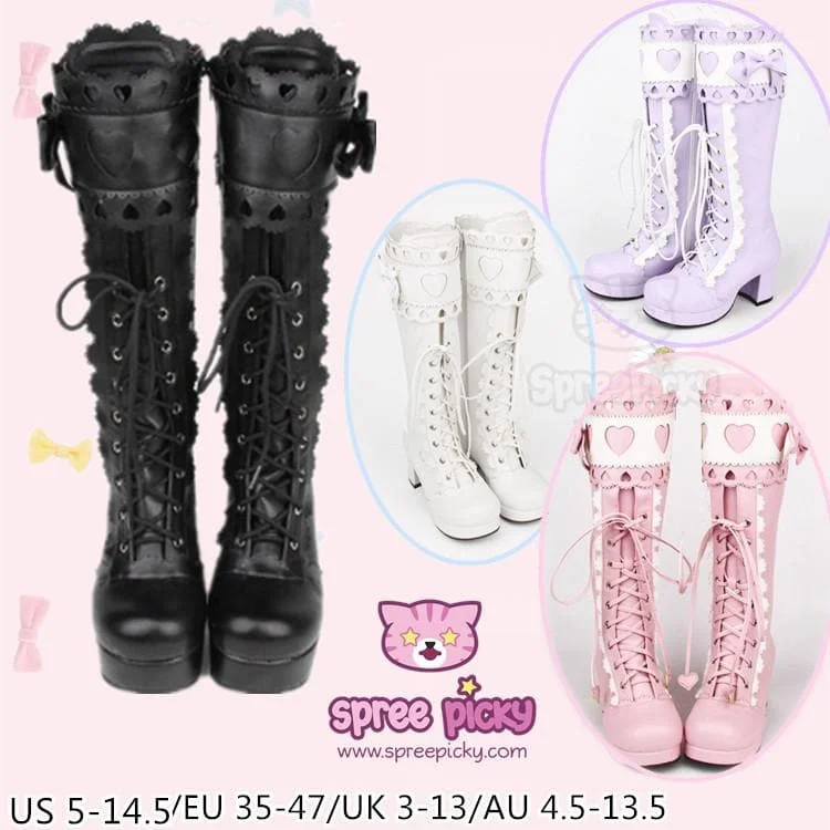 [Free Express Shipping] 4 Colors Kawaii Lace Bowknot Lolita Long Boots SP164976