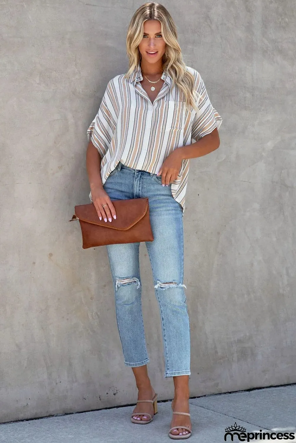 Multicolor Striped Oversize Short Sleeve Shirt