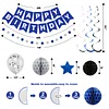 Birthday Decorations, Happy Birthday Banner with Birthday Balloons, Honeycomb Balls, Hanging Swirls, Circle Dots Garland, Happy Birthday Party Decorations for Women Men Boys Girls (Blue&Silver)