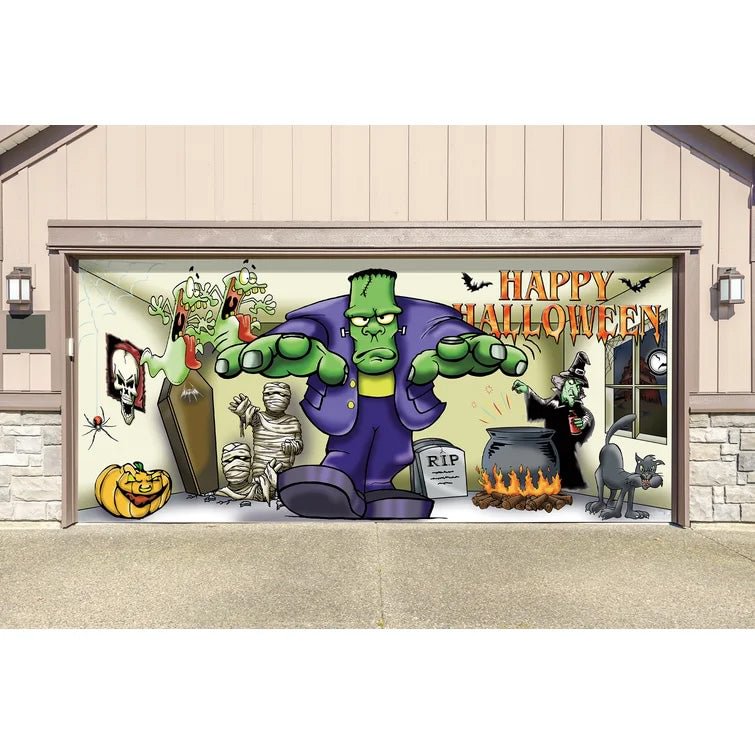 7' x 16'  Frankenstein In Room Garage Door Mural