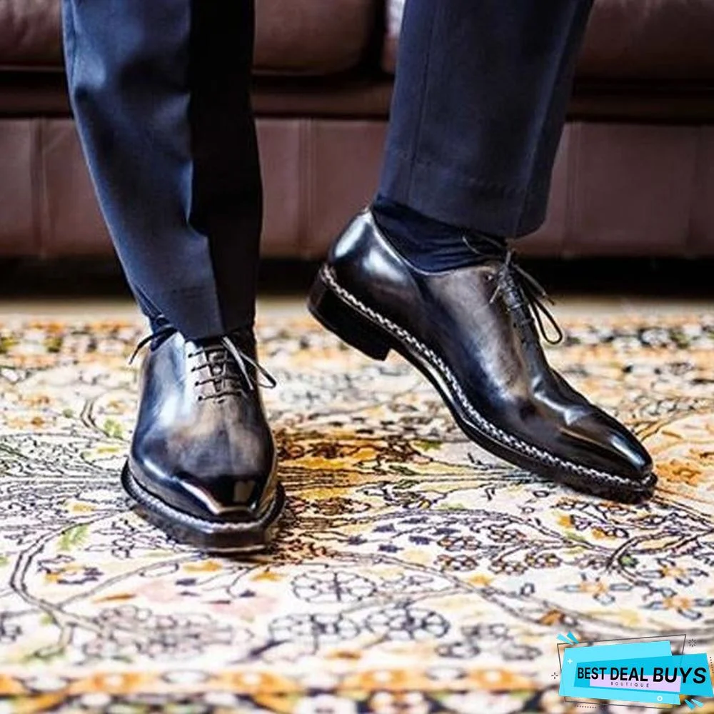 Bronze-Color Effect Squared Toe Leather Shoes Classic Derby Shoes